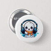 ヘッドホンを付けたかわいいおばけ 缶バッジ (正面&裏面)