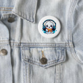 ヘッドホンを付けたかわいいおばけ 缶バッジ (インサイチュ)