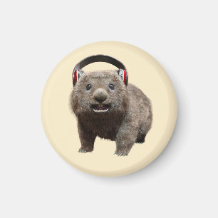 ヘッドホンを付けたかわいいウォンバット 音楽好きアート マグネット