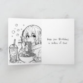 ヘッドホンを付けたかわいいピンクのアニメの女の子の誕生日 カード (内部)