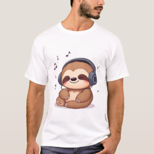 ヘッドホンを付けたちびスロース � かわいいカワイイリラックス Tシャツ