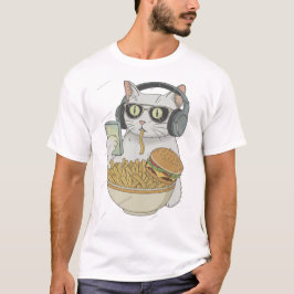 ヘッドホンを付けたクールなスナック猫 . Tシャツ