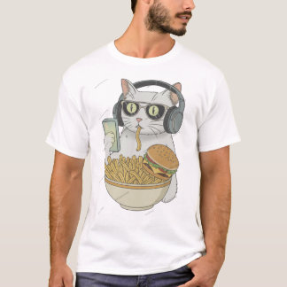 ヘッドホンを付けたクールなスナック猫 . Tシャツ