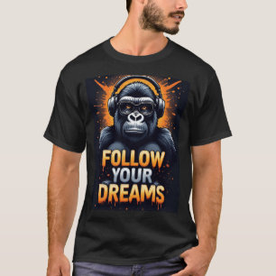 ヘッドホンを付けたゴリラ Tシャツ