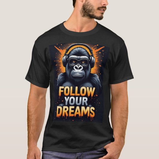 ヘッドホンを付けたゴリラ Tシャツ (正面)