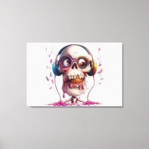 💀🍦 ヘッドホンを付けたスカル アートプリント 🍦💀 キャンバスプリント
