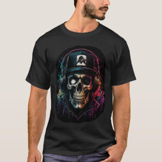 ヘッドホンを付けたスケルトンのラッパー ストリートアート Tシャツ