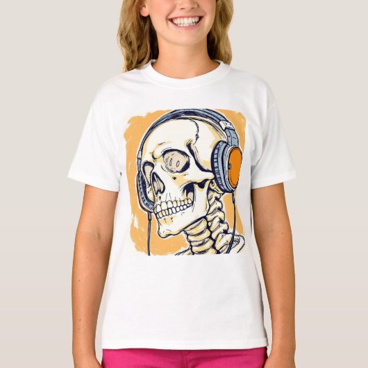 ヘッドホンを付けたスケルトン Tシャツ (正面)