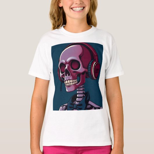 ヘッドホンを付けたスケルトン Tシャツ (正面)