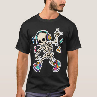 ヘッドホンを付けたダンシングスケルトン Tシャツ