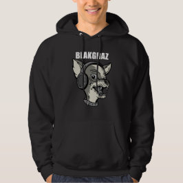 ヘッドホンを付けたルシーの犬のTシャツ Blakgrazデザイン パーカ
