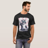 ヘッドホンを付けた面白いDJ猫 レトロ音楽好きアート Tシャツ (正面フル)