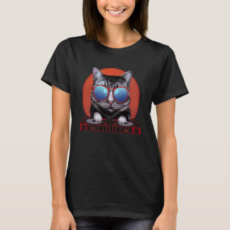 ヘッドホンを付けた面白いDJ猫 EDMレイブ DJレイバー ミュージシャン Tシャツ