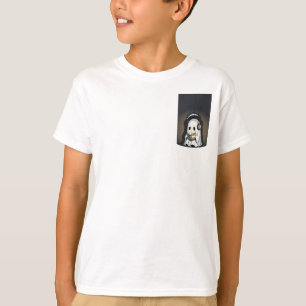 ヘッドホンを付け本を読む幽霊の子供用デザイン Tシャツ