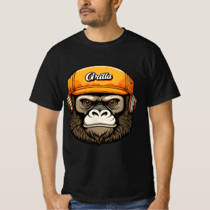ヘッドホンを着けたゴリラ 楽しい Tシャツ