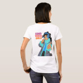 ヘッドホンを着けた女の子 音楽好き Tシャツ (裏面フル)