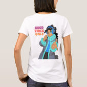 ヘッドホンを着けた女の子 音楽好き Tシャツ (裏面)