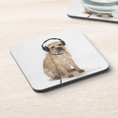 ヘッドホンを装着した小犬 コースター (左側)