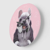 ヘッドホンフランスの付きブルドッグ ラージ壁時計 (傾斜)