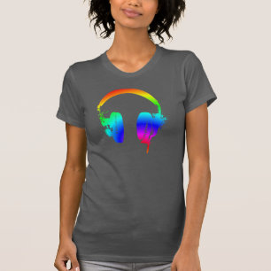 ヘッドホンレインボーステンシルグラフィックアートTシャツ Tシャツ