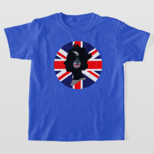 ヘッドホン付きクイーンとイギリス国旗デザイン Tシャツ