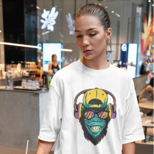 ヘッドホン付きサル Tシャツ