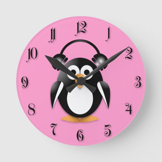 ヘッドホン付きペンギン ラウンド壁時計 (正面)