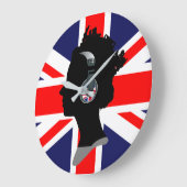 ヘッドホン付きユニオンジャックとエリザベス女王 ラージ壁時計 (傾斜)