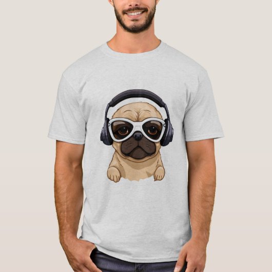 ヘッドホン付き犬.JPG Tシャツ (正面)