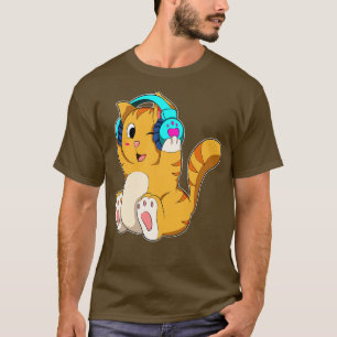 ヘッドホン付き猫音楽 Tシャツ