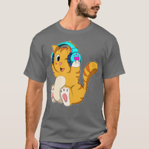 ヘッドホン付き猫音楽 Tシャツ