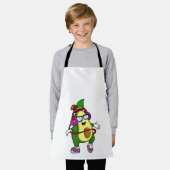 ヘッドホン付き音楽アボカド エプロン (着用した状態)