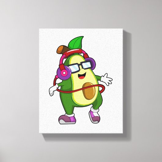 ヘッドホン付き音楽アボカド キャンバスプリント (正面)