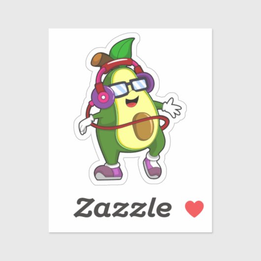 ヘッドホン付き音楽アボカド シール (シート)