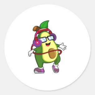 ヘッドホン付き音楽アボカド ラウンドシール