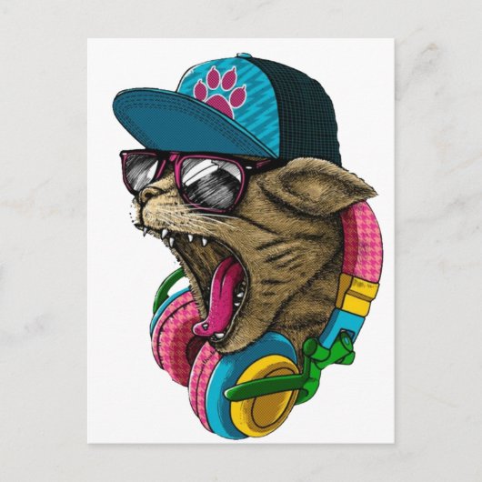 ヘッドホン猫 ポストカード (正面)