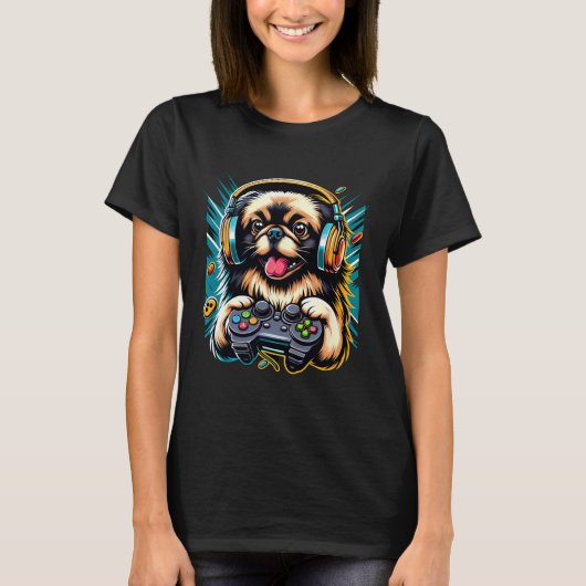 ヘッドホン ゲーム 北京犬 ゲーミング Tシャツ (正面)