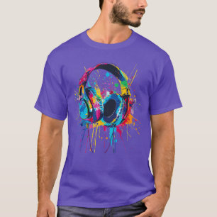 ヘッドホン ミュージック DJ ミュージック ヘッドホン スプラッシュ EDM ミュージック Tシャツ