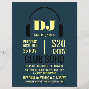 ヘッドホン ロゴ、DJ、クラブ イベント 広告 フライヤー