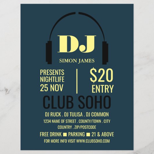 ヘッドホン ロゴ、DJ、クラブ イベント 広告 フライヤー (正面)