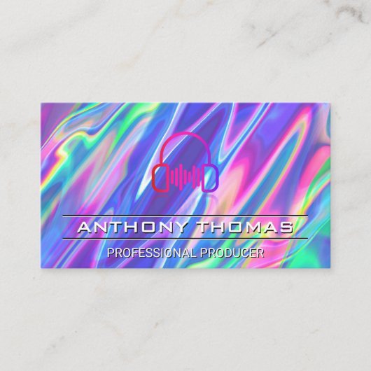 ヘッドホン | 液体カラフル背景 名刺 (正面)