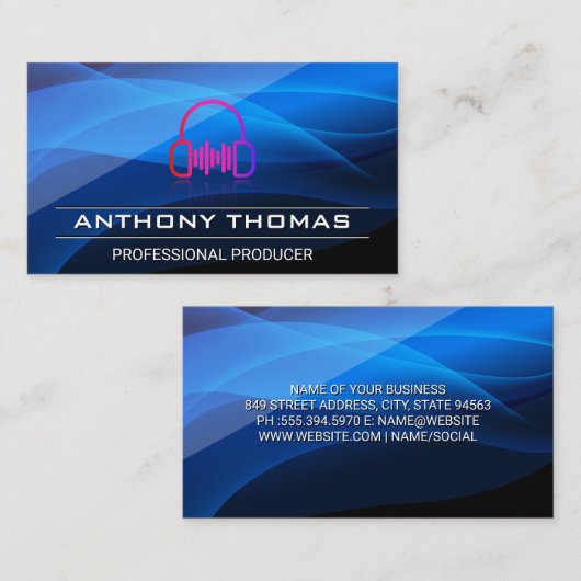 ヘッドホン |青い波層 名刺 (正面/裏面)