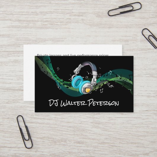 ヘッドホン | 音符の背景 名刺 (正面/裏面インサイチュ)