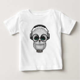 ヘッドホーンおよびガラスを持つカスタマイズ可能なDjのフクロウ ベビーTシャツ