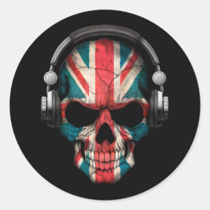 ヘッドホーンが付いているイギリスカスタマイズ可能なDjのスカル ラウンドシール