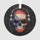 ヘッドホーンが付いている傷付けられたプエルトリコDjのスカル オーナメント (裏面)