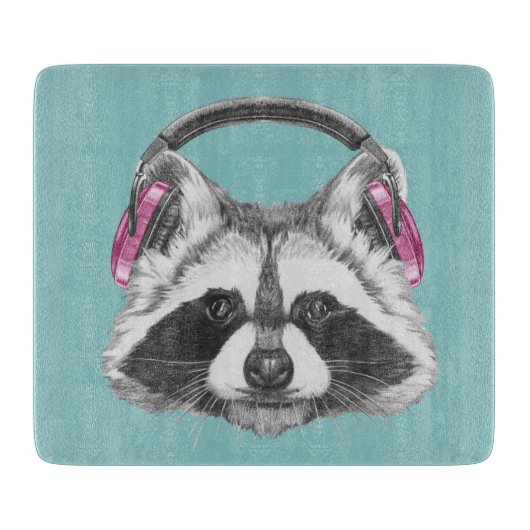 ヘッドホーンのアライグマ カッティングボード (正面)