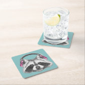 ヘッドホーンのアライグマ スクエアペーパーコースター (インサイチュ)