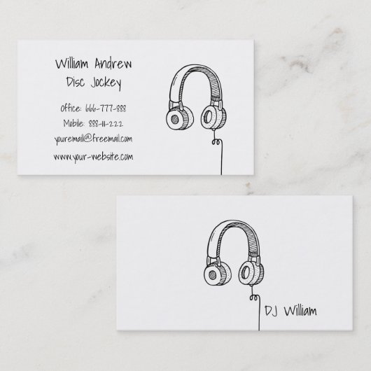 ヘッドホーンの落書きDJのディスクジョッキー 名刺 (正面/裏面)