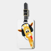 ヘッドホーンを持つおもしろいなキリン ラゲッジタグ (正面縦)